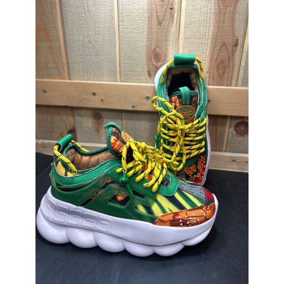 Versace Chain Reaction Sneakers EU37 US7 Multicolor Green Red Yellow - Picture 2 of 10